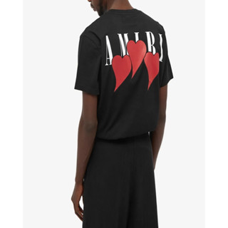 เสื้อยืดแขนสั้น พิมพ์ลาย AMIRI Three Love แฟชั่นคู่รัก สไตล์สตรีท สําหรับคู่รัก