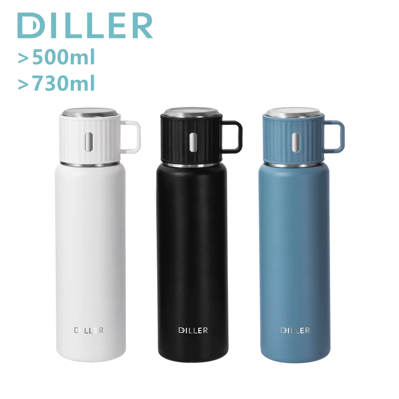 Diller กระติกน้ําสูญญากาศ Thermos 316 ขวดน้ําดื่มสแตนเลสพร้อมตัวกรอง 500/730ml MLH9119