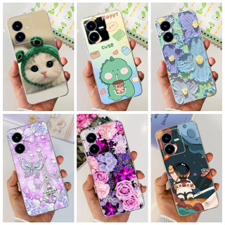 เคสโทรศัพท์ซิลิโคน TPU แบบนิ่ม ลายไดโนเสาร์ และแมวน่ารัก สําหรับ Vivo Y22s Y22 2022 Y 22 22s 4G V2206 V2207