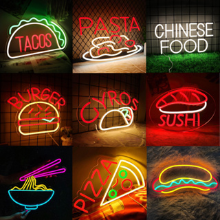 ป้ายไฟนีออน Led รูปอาหาร Tacos BURGER Hot Dog เส้นก๋วยเตี๋ยว พาสต้า นีออน สําหรับตกแต่งผนัง ผับ ร้านอาหาร ร้านค้า