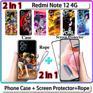 2 IN 1 เคส สําหรับ Redmi Note 12 4G เคส พร้อมกระจกนิรภัยโค้ง เซรามิค ป้องกันหน้าจอ นารูโตะ และการออกแบบ One Piece