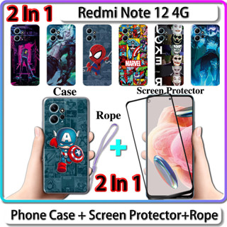 2 IN 1 เคส สําหรับ Redmi Note 12 4G เคส พร้อมกระจกนิรภัย โค้ง เซรามิก ป้องกันหน้าจอ การออกแบบฮีโร่ LOL