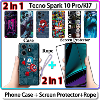 2 IN 1 เคส สําหรับ Tecno Spark 10 Pro KI7 เคส พร้อมกระจกนิรภัยโค้ง ป้องกันหน้าจอ เซรามิค ดีไซน์ฮีโร่ LOL