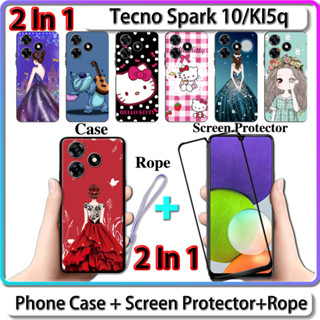 2 IN 1 เคสเซรามิค กันรอยหน้าจอ ทรงโค้ง ลายคิตตี้ สําหรับ Tecno Spark 10 KI5q