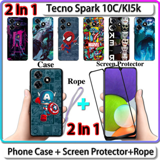 เคส 2 IN 1 สําหรับ Tecno Spark 10C KI5k เคส พร้อมกระจกนิรภัยโค้ง ป้องกันหน้าจอ เซรามิก การออกแบบ LOL และฮีโร่