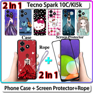 เคส 2 IN 1 สําหรับ Tecno Spark 10C KI5k เคส พร้อมกระจกนิรภัยโค้ง ป้องกันหน้าจอเซรามิค สําหรับเด็กผู้หญิง และคิตตี้