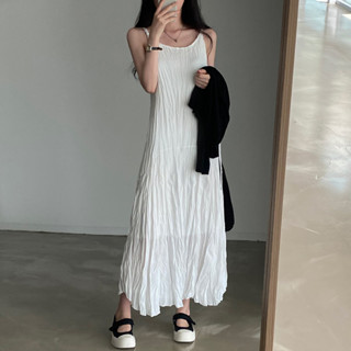 Summer strap chiffon dress pleated vest skirt