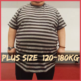 【Plus Size】เสื้อยืดแขนสั้น ผ้าฝ้ายแท้ ลายทาง ขนาดใหญ่ สําหรับผู้ชาย รองรับ 120-180 กก.