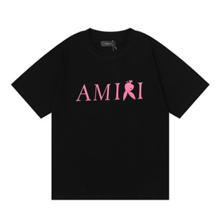 เสื้อยืดลําลอง ผ้าฝ้าย แขนสั้น คอกลม พิมพ์ลายโลโก้กระต่าย Amiri ทรงหลวม สําหรับผู้ชาย และผู้หญิง