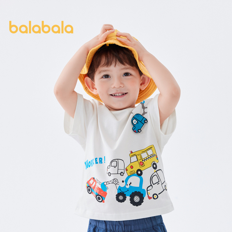 Balabala เสื้อยืดลําลอง แขนสั้น ผ้าฝ้าย ใส่สบาย เหมาะกับฤดูร้อน สําหรับเด็กผู้ชาย 2023
