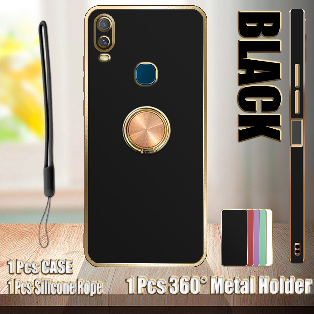 สําหรับ VIVO Y11 1906Straight Edge Electroplated Case พร้อม 360°ที่วางโลหะและเชือกซิลิโคน