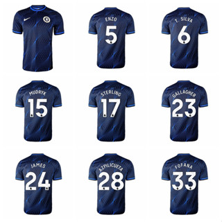 เสื้อกีฬาแขนสั้น ลายทีมฟุตบอล Chelsea Away Enzo Sterling MUDRYK Azpilicueta Thiago Silva Reece James Fofana ปี 2023-24