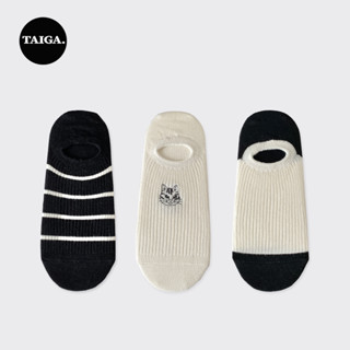 Taiga. ถุงเท้าซ่อนข้อสั้น ผ้าฝ้าย ลายแมวน่ารัก สําหรับผู้หญิง 3 คู่