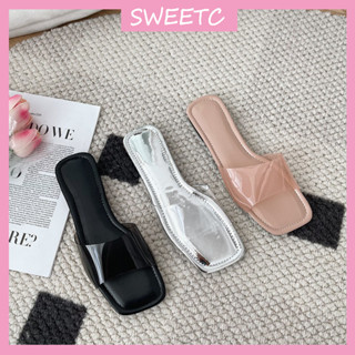 Sweetc รองเท้าแตะ ส้นแบน สายใส ทรงสี่เหลี่ยม ใส่สบาย แฟชั่นสําหรับผู้หญิง