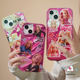 เคสโทรศัพท์มือถือนิ่ม ลายการ์ตูนเจ้าหญิงบาร์บี้น่ารัก 3D สีแดงกุหลาบ หรูหรา สําหรับ iPhone 11 7Plus XR 14 13 12 Pro MAX 7 6 6S 8 Plus X XS MAX SE 2020