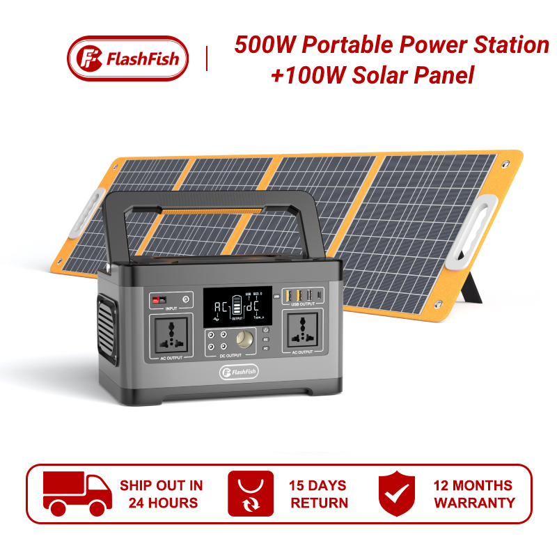 500W 520Wh Solar Generator Set | Flashfish Powerbox Portable Power Station Emergency Camping Power Supply Solar Powerbank Generator