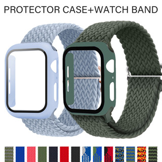 สายและเคส 2 In1 สําหรับสมาร์ทวอทช์ Apple Watch 8 7 6 SE 5 4 3 สําหรับ I Watch 49 มม. 41 มม. 45 มม. 40 มม. 44 มม. 38 มม. 42 มม. Smart Watch T500 T55 W34 X7 D20 สายไนล่อนถัก กระจกนิรภัย