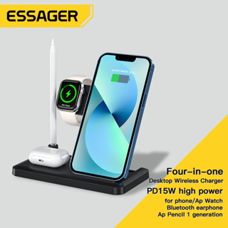 Essager 4 in 1 IOS IP ที่ชาร์จไร้สาย เหมาะสําหรับโทรศัพท์มือถือ นาฬิกา หูฟัง สไตลัส ipad ดินสอชาร์จ