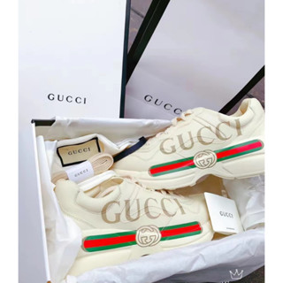 Gucci Rhyton รองเท้าแพลตฟอร์มลําลอง ข้อสั้น สีงาช้าง สไตล์วินเทจ