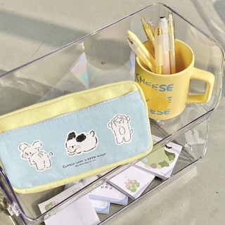 High Beauty Cute Puppy Print Pen Bag Blue Pen Bag Large Capacity Dual Zipper Divided Stereoscopic Stationery Box Student Pen Bag