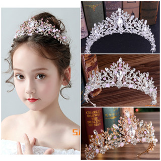 X-H  มงกุฎสีชมพูประดับคริสตัล Rhinestone เครื่องประดับเจ้าสาว