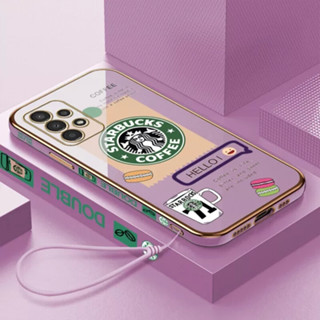 เคสโทรศัพท์มือถือ ลายการ์ตูน Starbucks พร้อมสายคล้อง สําหรับ Samsung A13 4G A13 5G A33 5G A73 5G A53 5G A03S A21s