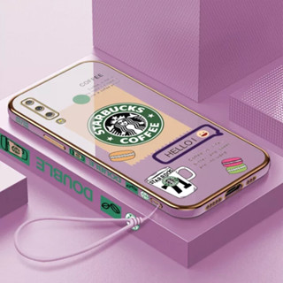 เคสโทรศัพท์มือถือ ลายการ์ตูน Starbucks พร้อมสายคล้อง สําหรับ Samsung A71 4G A51 4G A750 A23 A03 A03S A7 2018