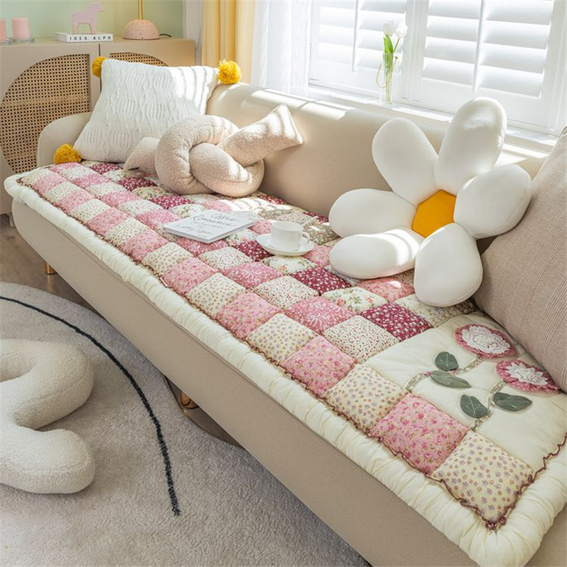 Handmade Thicken เบาะโซฟา Pad Pastoral โซฟากันลื่นครอบคลุมเบาะรองนั่งสําหรับห้องนั่งเล่น