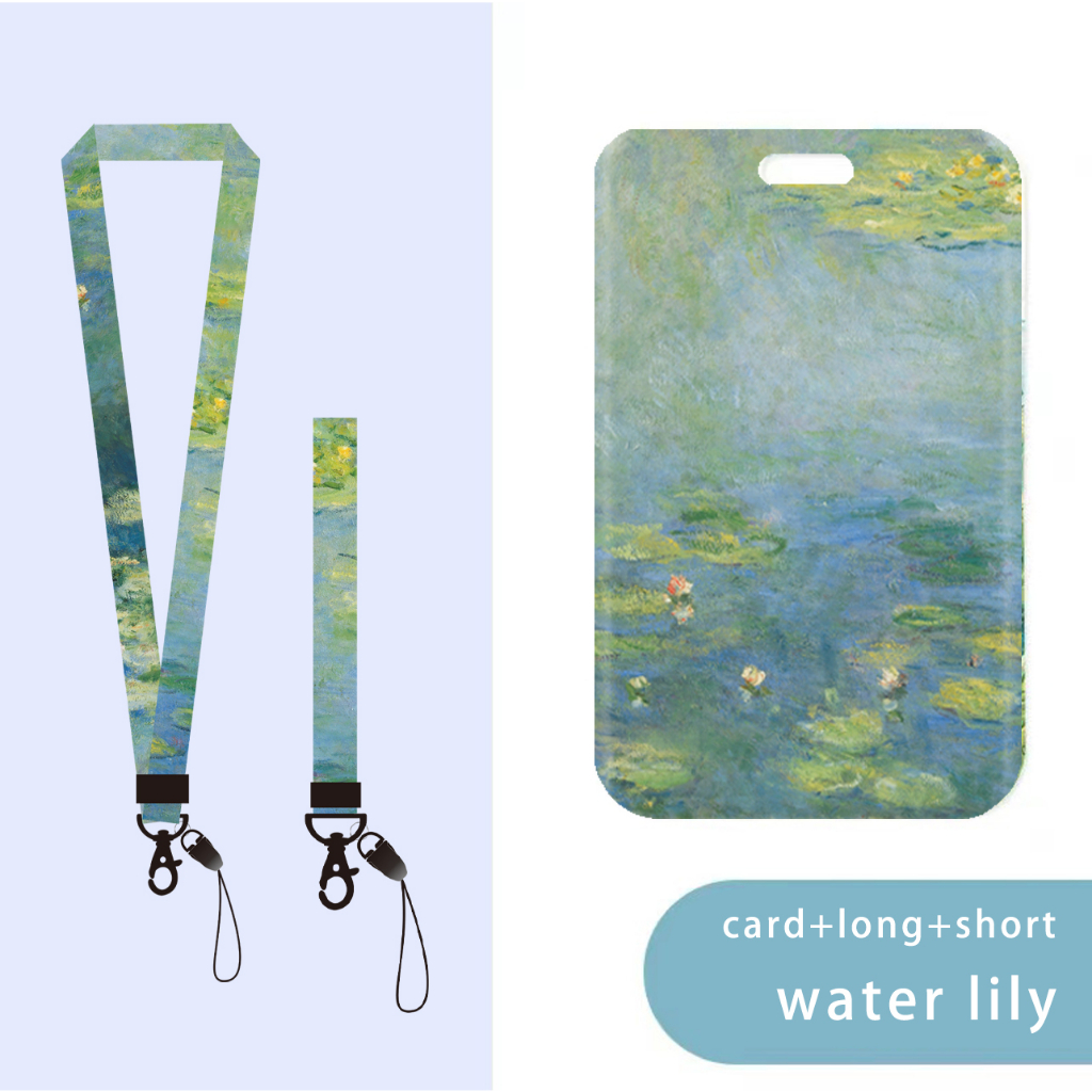ผู้ถือบัตร/ID Monet Water Lily พร้อมเชือกเส้นเล็ก สําหรับสํานักงาน นักเรียน ฝาครอบป้องกันพวงกุญแจ