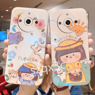 พร้อมส่ง ใหม่ เคสโทรศัพท์มือถือ ซิลิโคน แต่งกลิตเตอร์ พลอยเทียม ระยิบระยับ ลายการ์ตูนดอกทานตะวันน่ารัก สําหรับ Realme 11 Pro+ 10 Pro 5G C53 C55 NFC 4G GT NEO5 SE