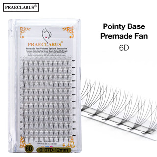 PRAECLARUS Premade Volume Fan 6D Eyelash Extension Sharp Narrow Stem Premade Fans Lashes Premium Materials Handmade Thickness 0.07mm Thin 6D Pointy Base Russian Fans Ready Volume