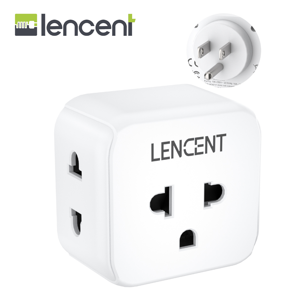 LENCENT US/EU to US 2Pin/3 Pin to 3 Pin Plug Adapter, Europe to USA Outlet Adaptor, Travel to Outlet, 3 ด้าน Outlet Extender, Plug Extension, Wall Tap, Mini Charger Box