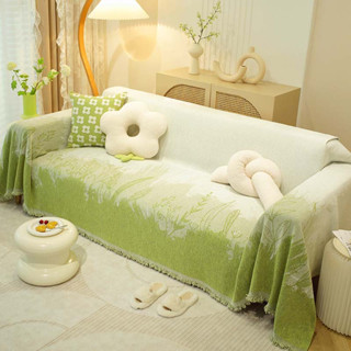 ผ้าคลุมโซฟา ผ้าห่ม ผ้าขนหนู สีเขียว สไตล์นอร์ดิก กันฝุ่น ใช้ได้สองด้าน