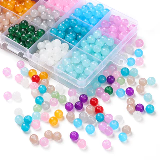 [6/8 มม.] ลูกปัดหยกเทียม ทรงกลม หลากสี สําหรับทําสร้อยข้อมือ สร้อยคอ โซ่ DIY