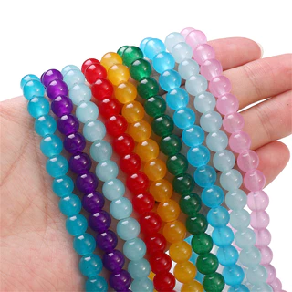 [6/8 มม.] ลูกปัดหยกเทียม ทรงกลม หลากสี สําหรับทําสร้อยข้อมือ สร้อยคอ โซ่ DIY