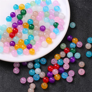 [6/8 มม.] ลูกปัดหยกเทียม ทรงกลม หลากสี สําหรับทําสร้อยข้อมือ สร้อยคอ โซ่ DIY