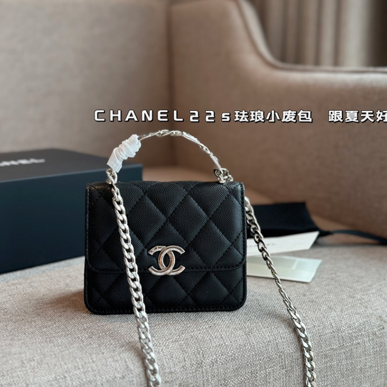 Chanel 22s กระเป๋าสะพายไหล่ หนังเทียม ทรงสี่เหลี่ยม ใบเล็ก คุณภาพสูง สีดํา แฟชั่นสําหรับสตรี
