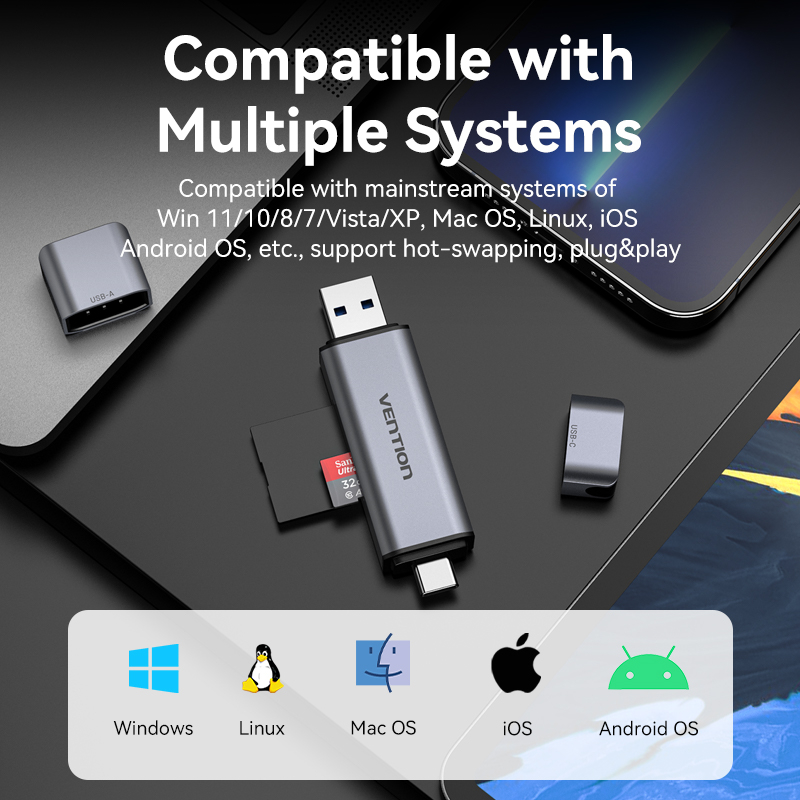 Vention อะแดปเตอร์การ์ดรีดเดอร์ SD USB Type C เป็นการ์ด Micro SD TF ...
