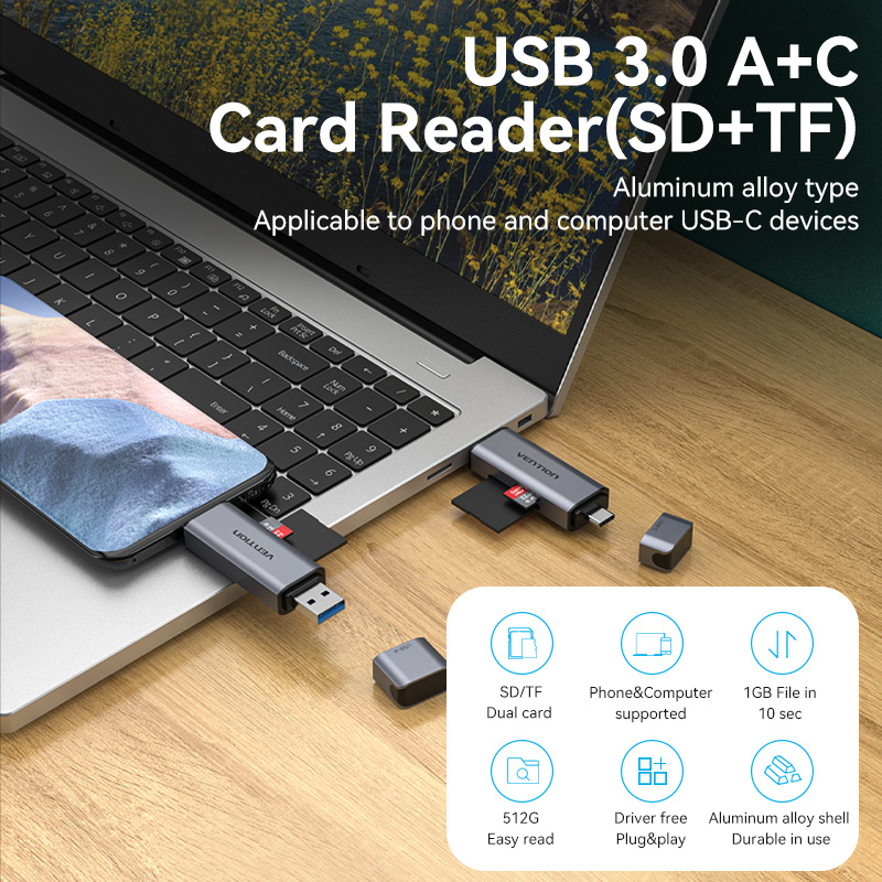 Vention อะแดปเตอร์การ์ดรีดเดอร์ SD USB Type C เป็นการ์ด Micro SD TF ...