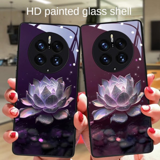 Zz เคสโทรศัพท์มือถือแบบแก้ว กันกระแทก ลายดอกบัว สีม่วงเข้ม Diy สําหรับ huawei P30 P20 lite P10 plus P40 pro mate 20 pro 20X 10 pro 30