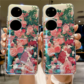 เคสโทรศัพท์มือถือ ป้องกันรอย แต่งแสงสีฟ้า ลายดอกกุหลาบ สําหรับ HuaWei P50