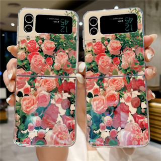 เคสโทรศัพท์มือถือ ลายดอกกุหลาบ บลูเรย์ สําหรับ Samsung Galaxy Flip 3 4 5G Flip3 Flip4