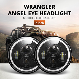 WRANGLER ไฟหน้า LED ทรงกลม 7 นิ้ว 140W คุณภาพสูง พร้อมฮาโลแองเจิลอาย DRL รถบรรทุก รถจี๊ปแรงเลอร์