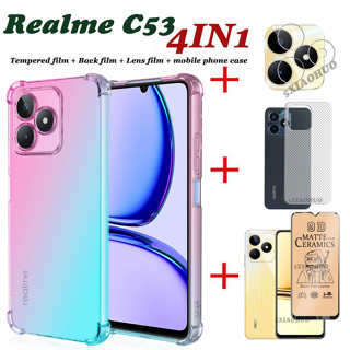 (4in1) เคสโทรศัพท์มือถือ กันตกสี่มุม ฟิล์มเซรามิคนิ่ม ฟิล์มเลนส์ สําหรับ Realme C53 Realme C53 C55