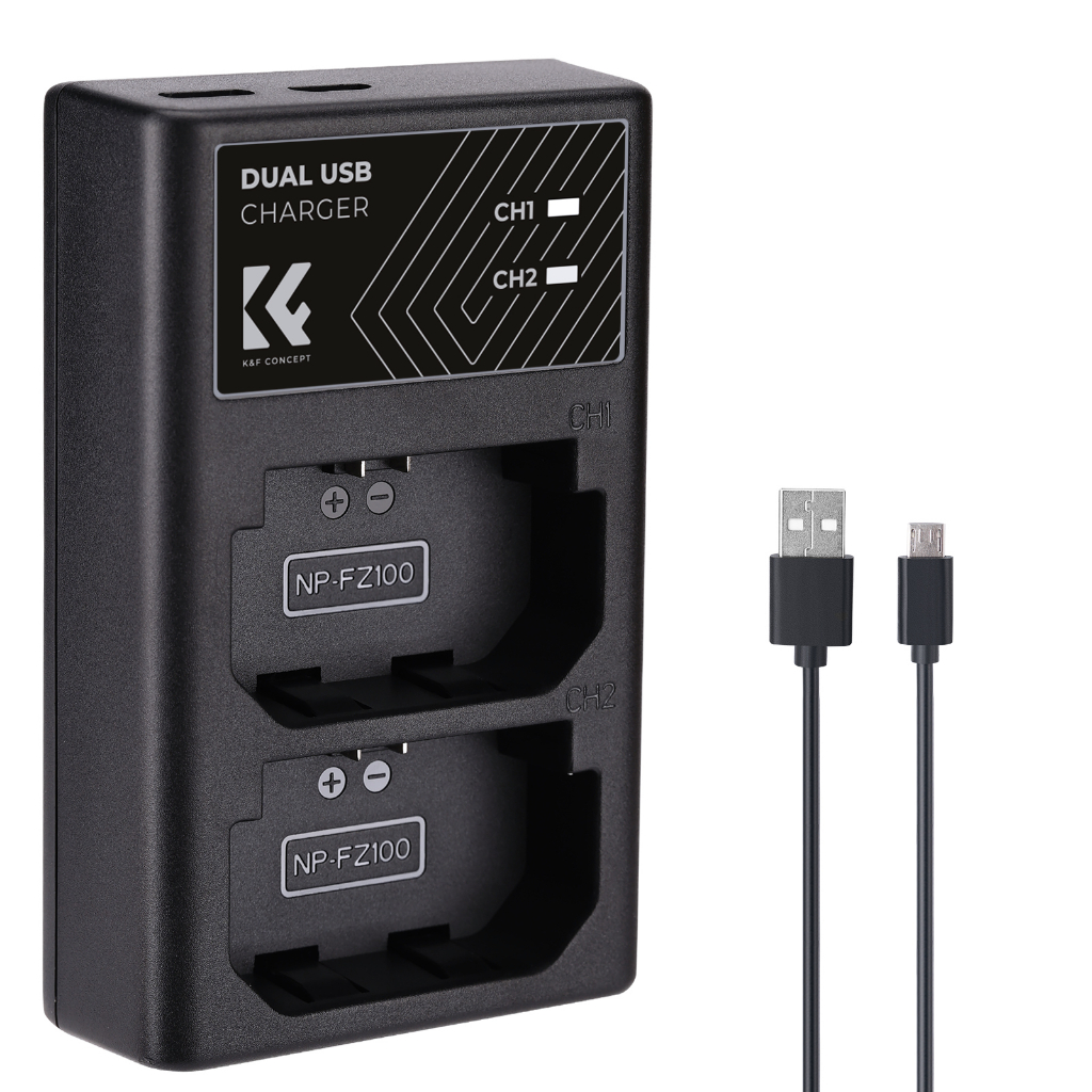 K&F CONCEPT NP-FZ100 Dual Slot Quick Charger,อินเทอร์เฟซ Micro USB และ Type-C Dual,แบตเตอรี่A7 III,A