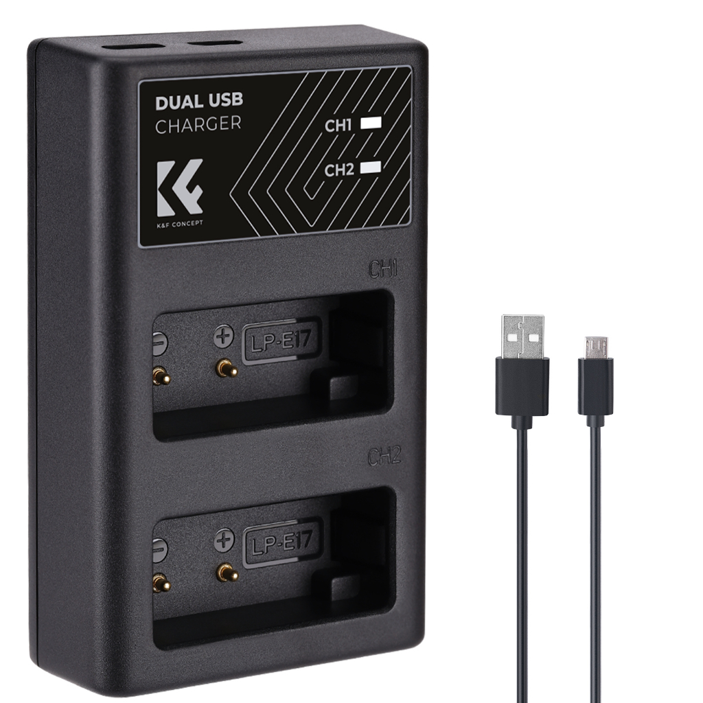 K&F Concept LP-E17 Dual Slot Quick Charger พร้อม Micro USB และ Type-C Dual Interface ใช้งานร่วมกับแบ