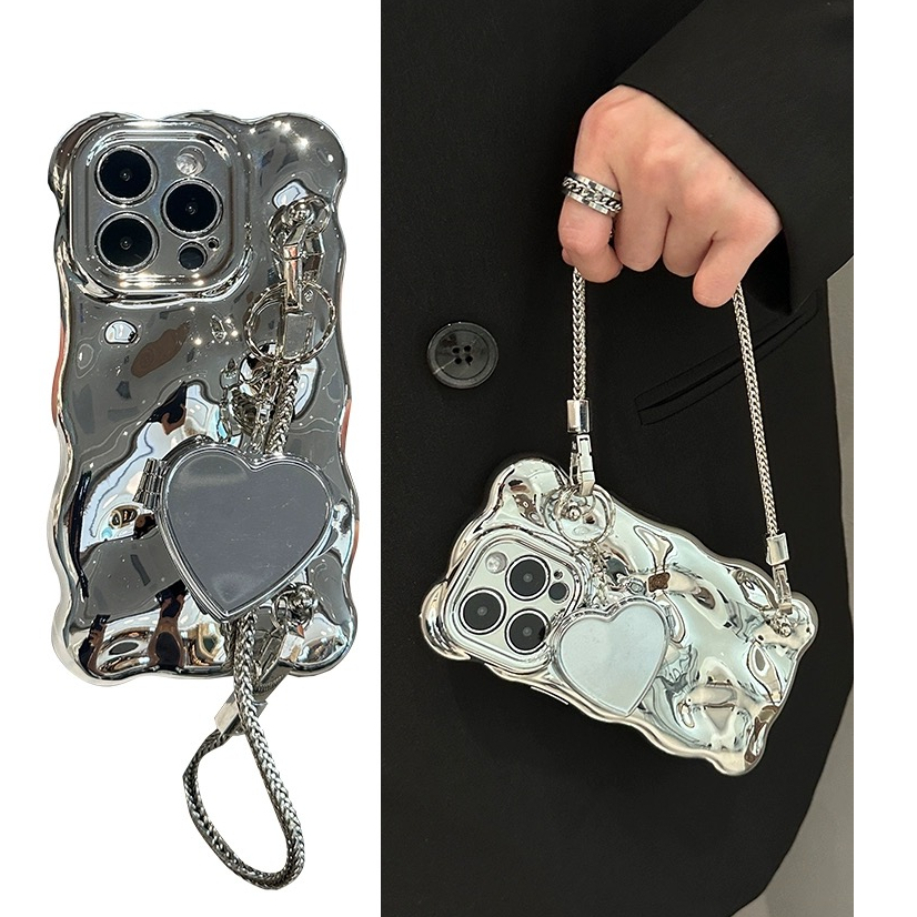 ห่วงโซ่กระจกหยักเคสโทรศัพท์เข้ากันได้สําหรับIphone 17 16 15proamx 14promax 13 Pro Max 12 Pro Max 11 XSMAX XR X 7 8 PLUSฝาครอบโทรศัพท์ที่สวยงาม