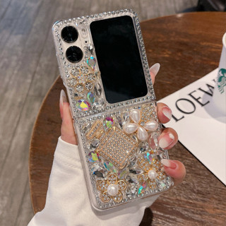 เคสโทรศัพท์มือถือ ป้องกันกล้อง ลายดอกไม้ ประดับเพชร หรูหรา สําหรับ OPPO Find N2