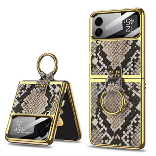 เคสโทรศัพท์มือถือหนังงู ป้องกันกล้อง แบบพับได้ หมุนได้ หรูหรา สําหรับ Samsung Galaxy Z Flip 5 4 3 2 1