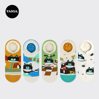 Taiga. ถุงเท้าข้อสั้น ผ้าฝ้าย ลายแมวน่ารัก สําหรับผู้หญิง